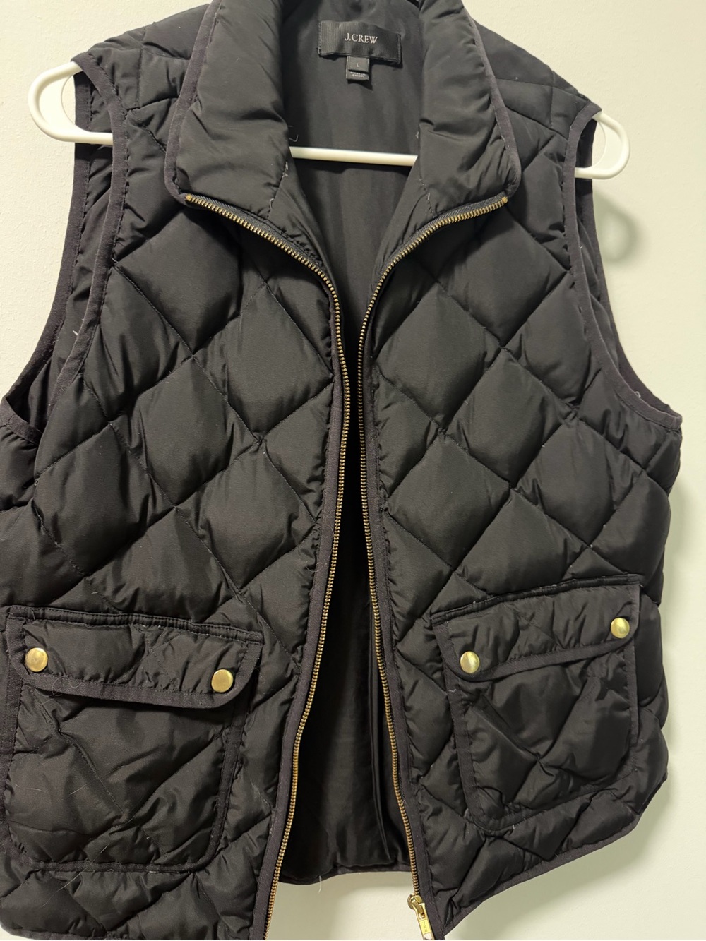 J. Crew Black Quilted Puffer Vest with Gold Hardware